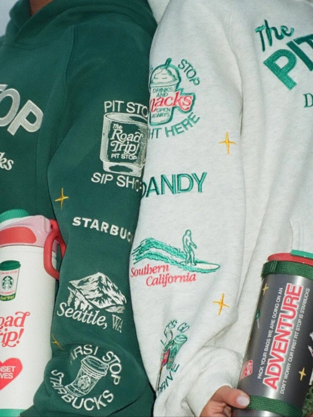Starbucks Green Graphic Hoodie with White Prints Size LARGE